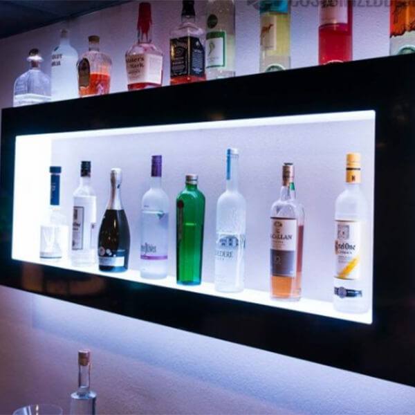 Стенен монтиран бар на едро рафт, Led лавица за алкохол със светлина